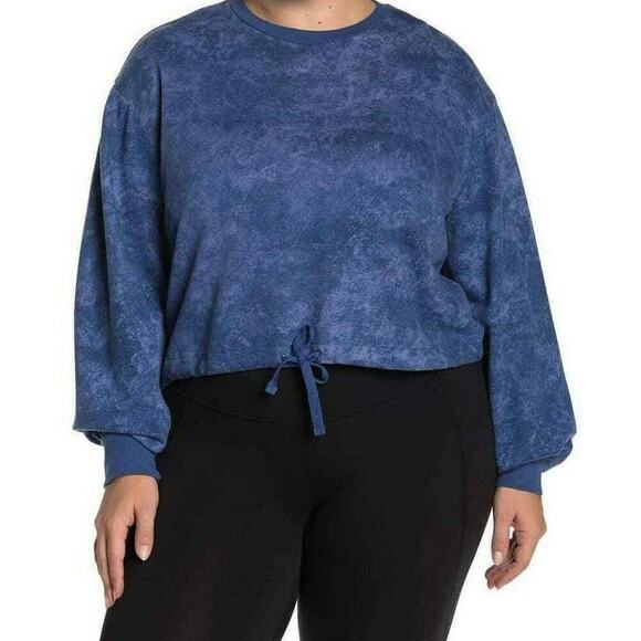 Z By Zella Women's Radial Cropped Sweatshirt Blue Tie Dye Crew Neck Plus 2X New - Picture 1 of 6